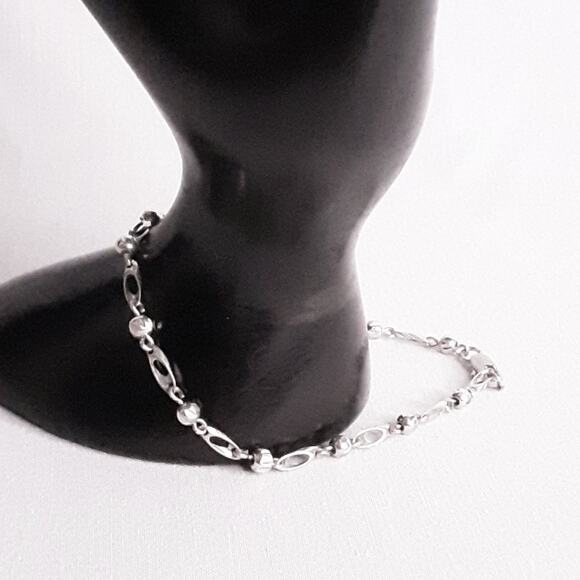 Dainty Bracelet Silver Tone Ball And Long Chain Links Lobster Claw Clasp - Picture 2 of 7